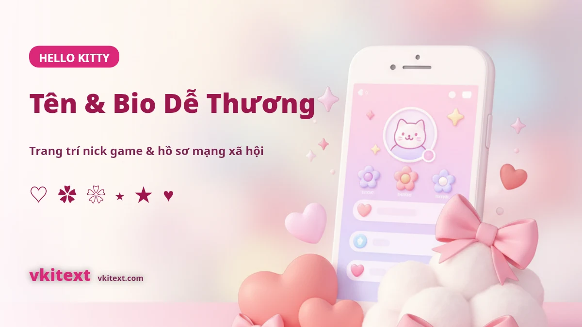 Trang trí tên game và bio mạng xã hội phong cách Hello Kitty dễ thương