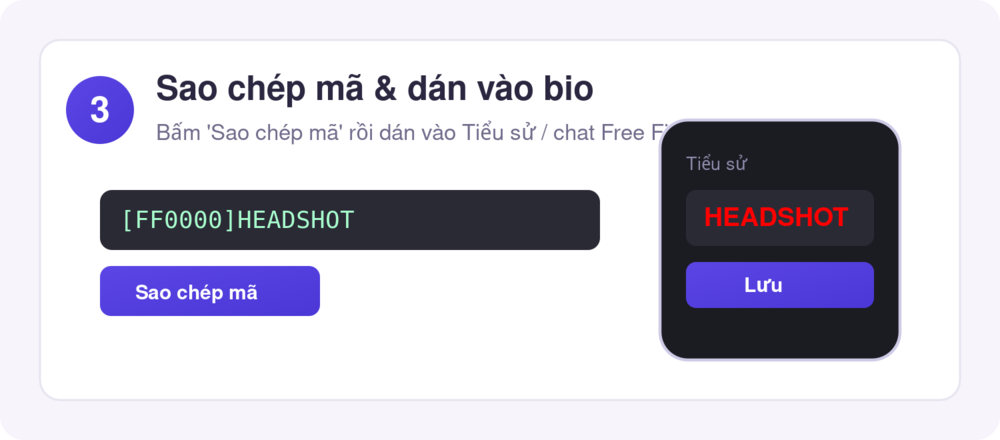 Bước 3: sao chép mã màu và dán vào tiểu sử Free Fire