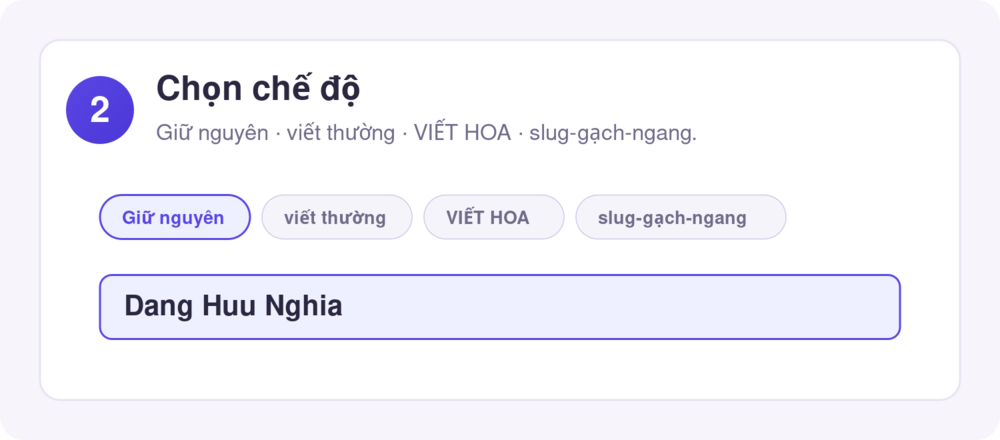 Bước 2: chọn chế độ thường/HOA/slug