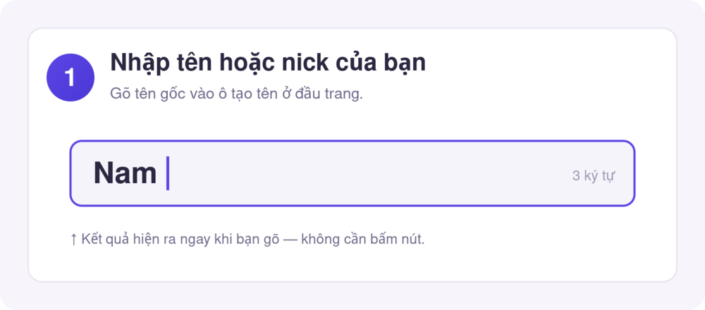 Bước 1: nhập tên hoặc nick vào công cụ tạo tên Free Fire