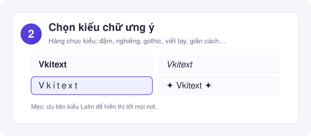 Bước 2: chọn kiểu chữ đẹp ưng ý (đậm, nghiêng, gothic, viết tay)