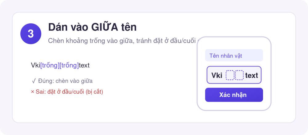 Bước 3: dán khoảng trống vào giữa tên, tránh đầu cuối