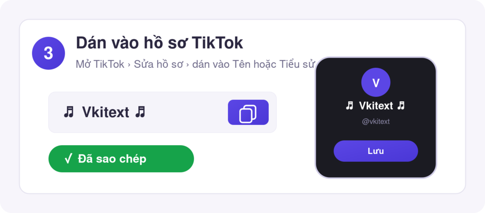 Bước 3: dán kí tự vào hồ sơ TikTok