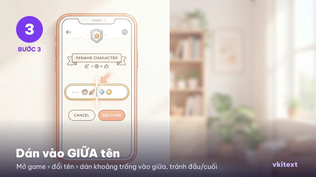 Bước 3: dán khoảng trống vào giữa tên, tránh đầu cuối