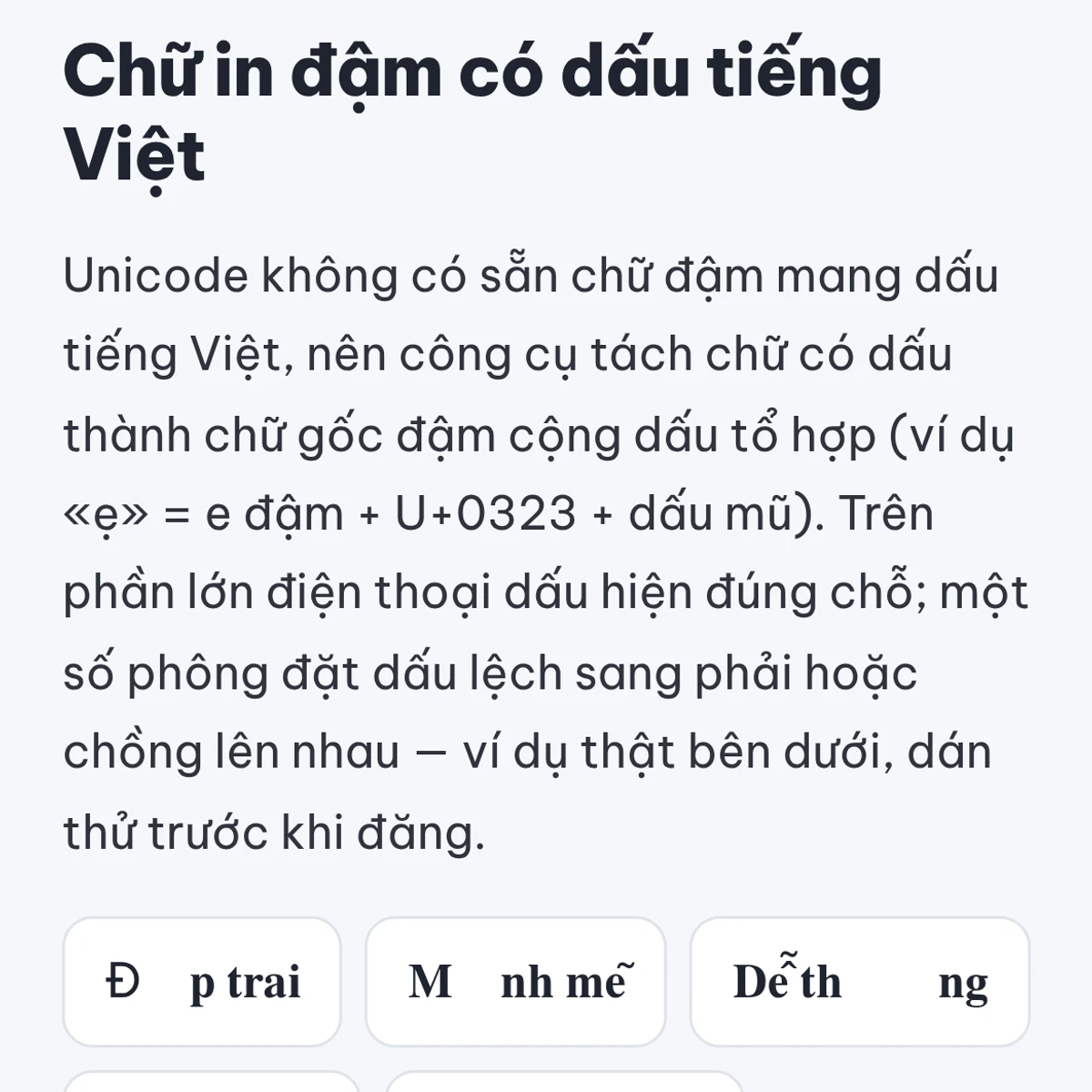 Ảnh chụp thật chữ in đậm có dấu tiếng Việt bị mất dấu và lệch chữ trên trình duyệt thiếu phông